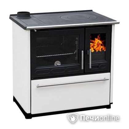 Отопительная печь Plamen 850 Glas белая труба слева в Звенигороде
