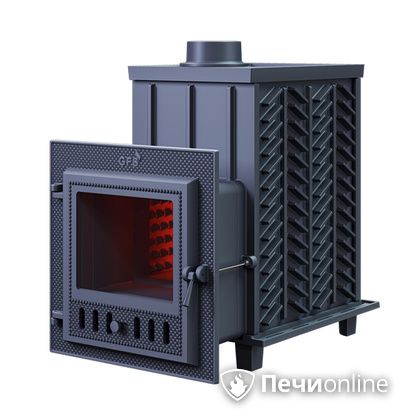Дровяная банная печь Гефест ЗК-18 (М) чугунная дверца со стеклом закрытая каменка в Звенигороде