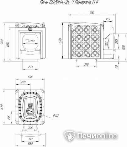 Дровяная банная печь Теплодар Былина-24 Ч Панорама (1.1) в Звенигороде