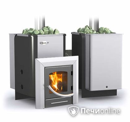 Дровяная банная печь Ермак Элит 16-ПС стекло нержавеющая сталь регулируемый тоннель в Звенигороде