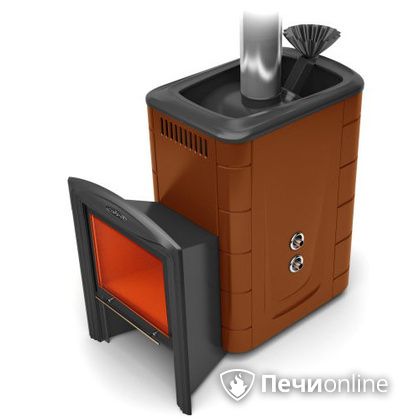 Дровяная банная печь TMF Гейзер 2014 Inox Витра с теплообменником терракота в Звенигороде